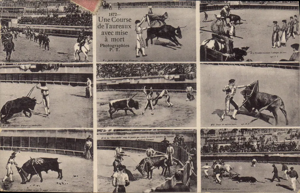 Corrida con uccisione del toro — 1872 — Fotografie P.T. - Recto
