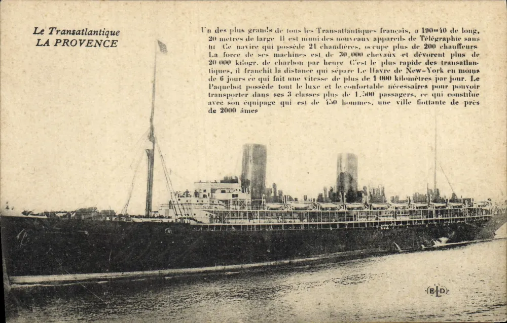 Der Transatlantiker LA PROVENCE — Technische Beschreibung und Eigenschaften — Verleger R. Le Dey, Paris - Vorderseite
