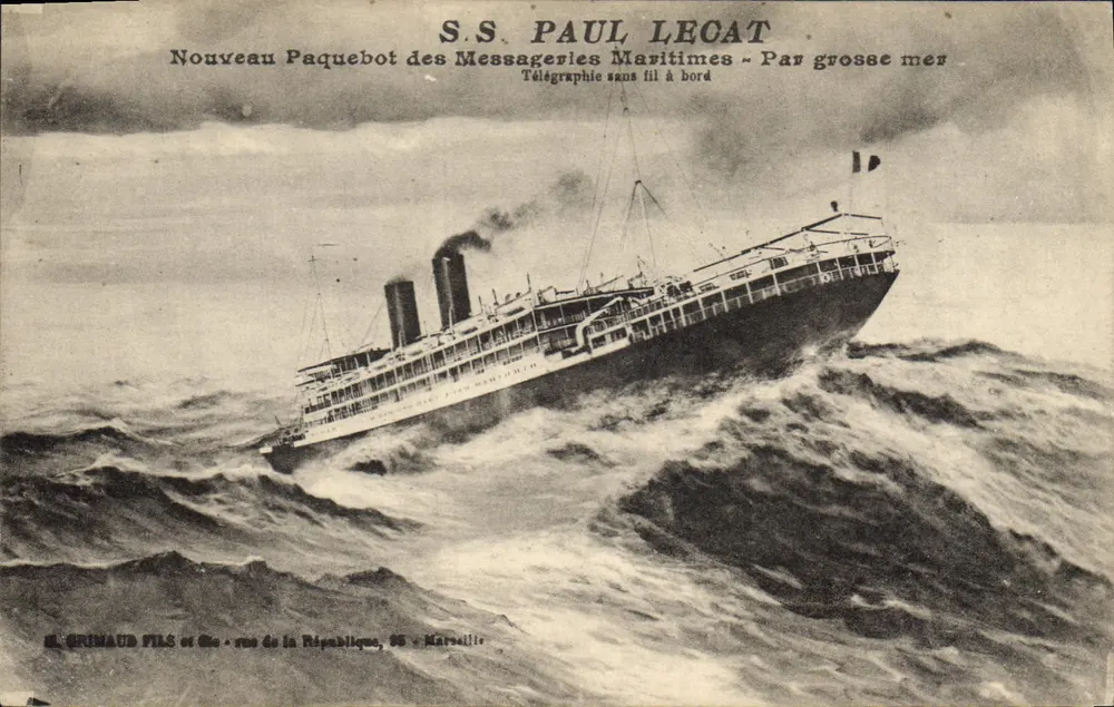 S.S. PAUL LECAT — Neuer Liner der Messageries Maritimes — Durch stürmische See — Verleger Grinaud Fils, Marseille - Vorderseite