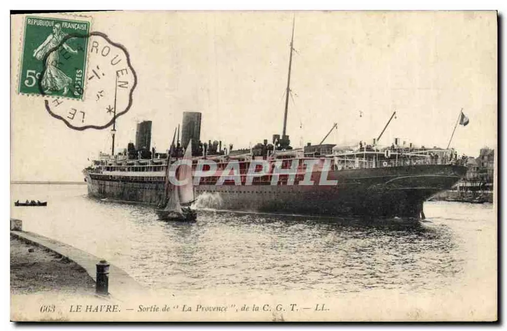 Le Havre — Abfahrt der "La Provence" von der C.G.T. — LL. — n°663 - Vorderseite