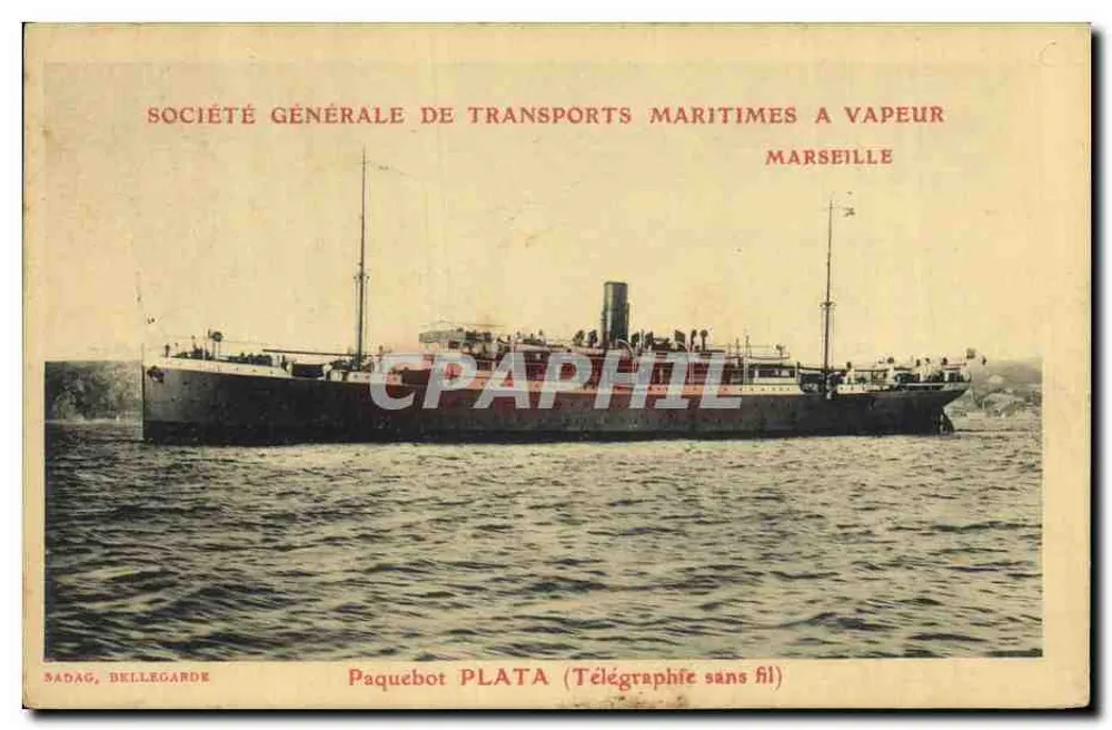 Navio PLATA — Sociedade Geral de Transportes Marítimos a Vapor — Marselha - Frente
