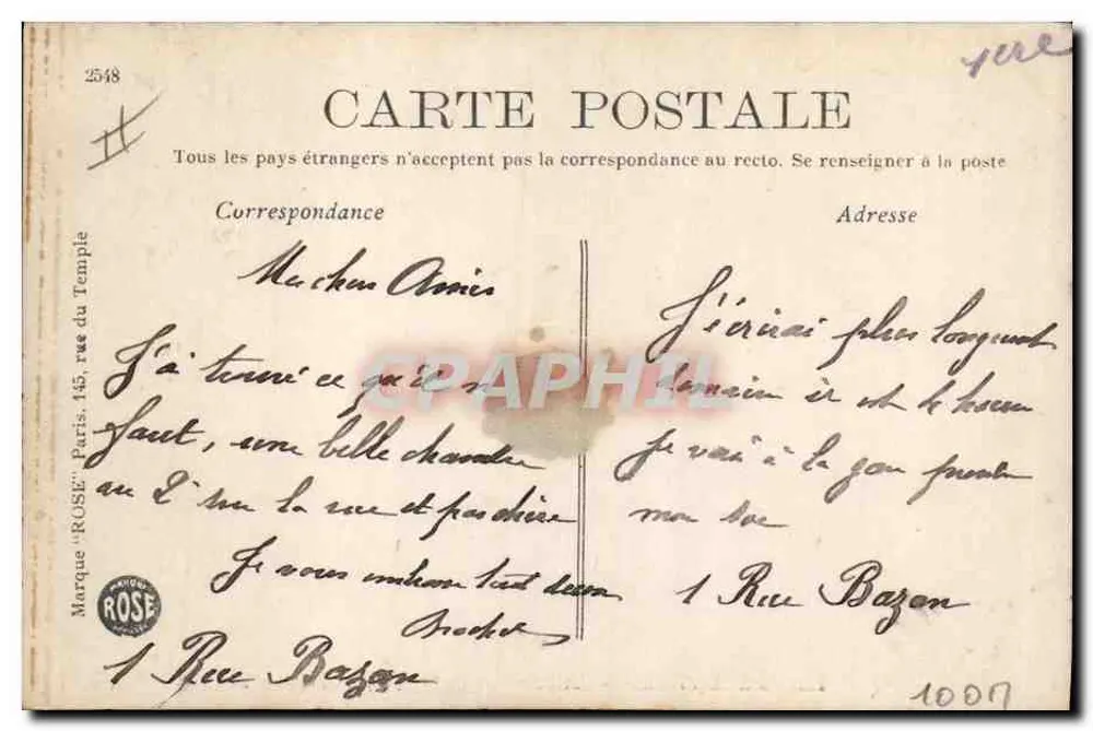 Le Havre — Transatlantischer Dampfer "La Provence" — Verlag Rose, Nr. 11 - Rückseite