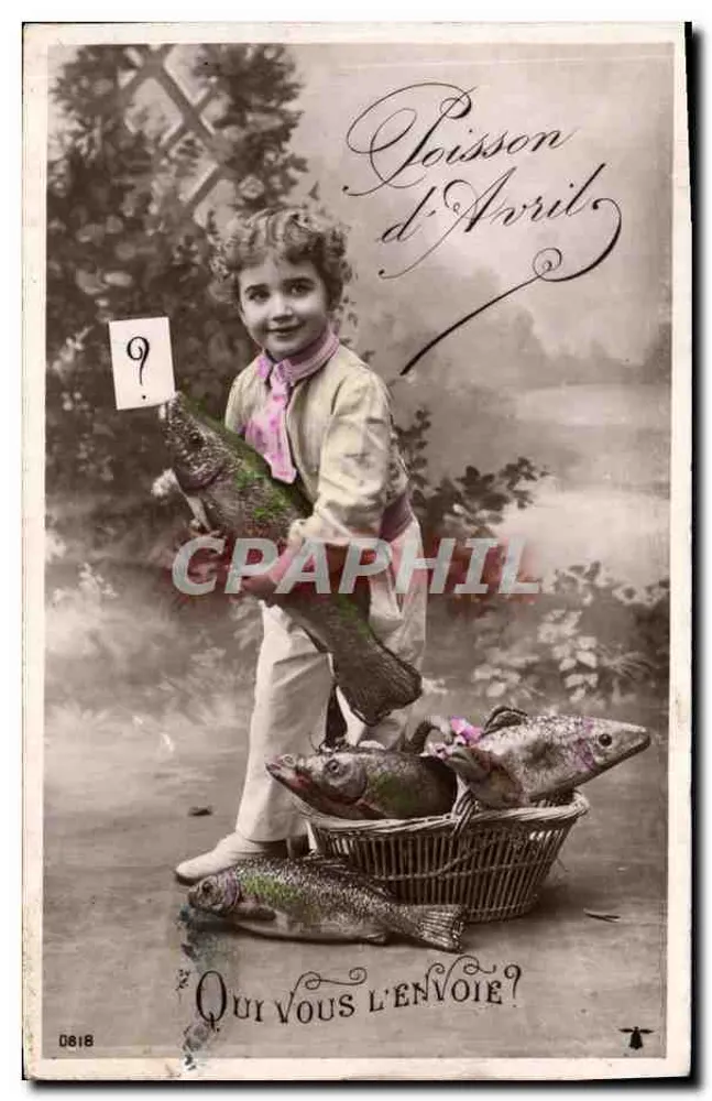 Kind mit Fischen — April-Fisch — unbekannter Verlag, Nr. 0818 - Vorderseite