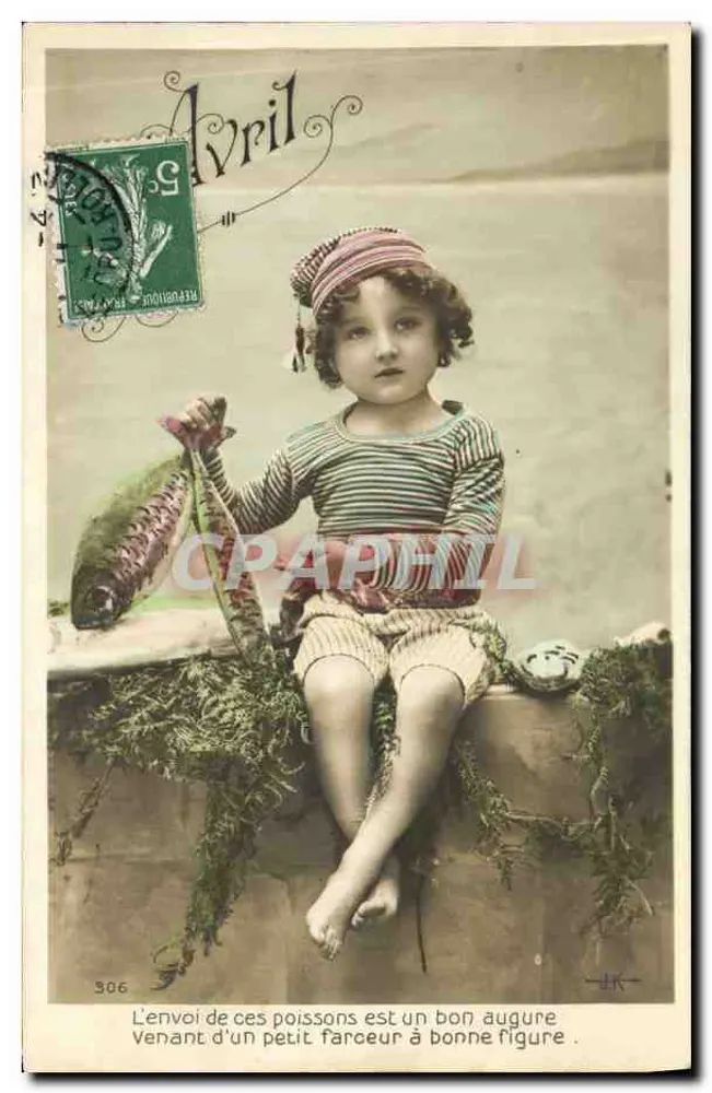 Kind mit Fisch — April — Verlag J.K. n°366 - Vorderseite