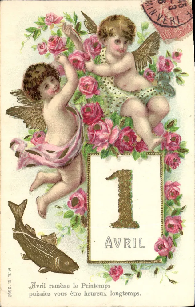 Twee engelen tussen rozen — April brengt de lente — M.S.I.B. 13560 - Voorkant