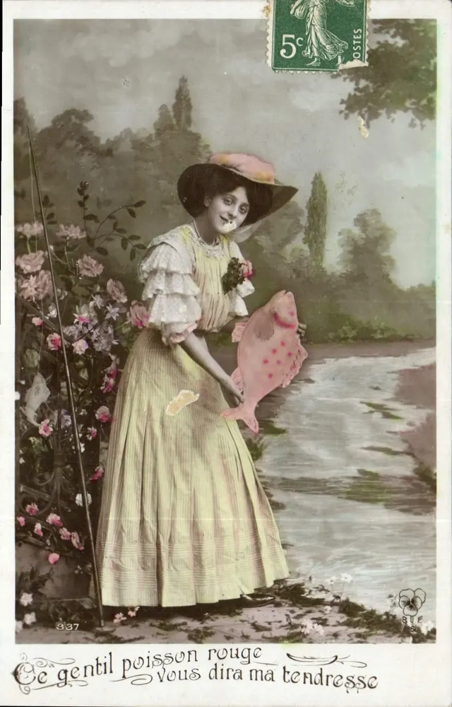 Frau mit Goldfisch — illustrierte Karte — Verlag S.U.F. Nr. 837 - Vorderseite