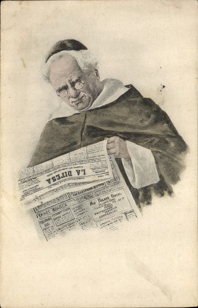 Priester, der eine Zeitung liest — Illustration — Verlag unbekannt - Vorderseite
