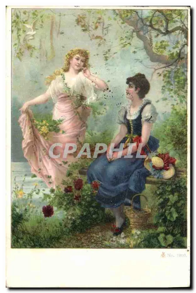Zwei junge Frauen in der Natur — Bäuerliche Szene — Anonymer Verlag, Nr. 1890 - Vorderseite