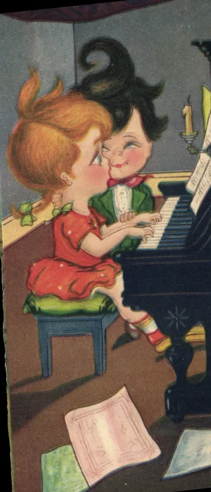 Kinder, die am Klavier spielen — Illustration — unbekannter Verleger - Vorderseite
