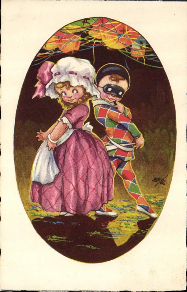 Kinder in Karnevalskostüm — Spiel Verstecken — Verlag STC, n° 572 - Vorderseite