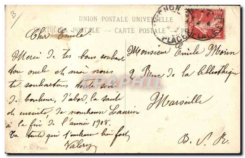 Zwei junge Mädchen unter Pivoines — Art Nouveau-Illustration — Verleger: Union Postale Universelle, Nr. 1506 - Rückseite