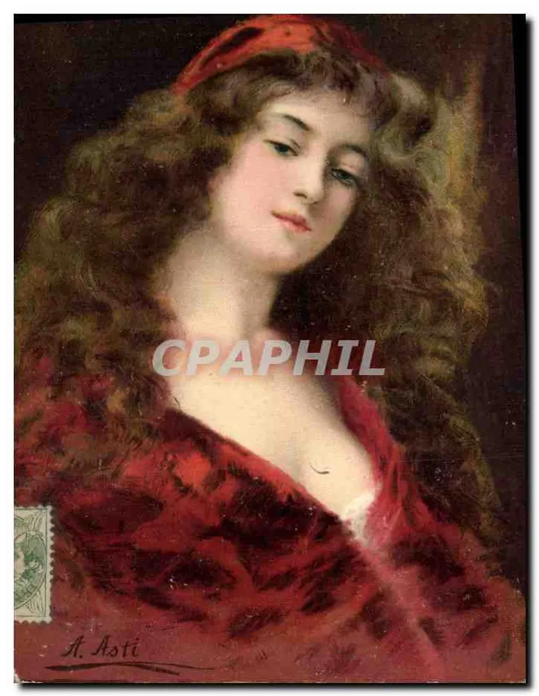 Junge Frau in einem roten Kleid — A. Asti — Serie 1292, K. F. Verleger, PARIS - Vorderseite