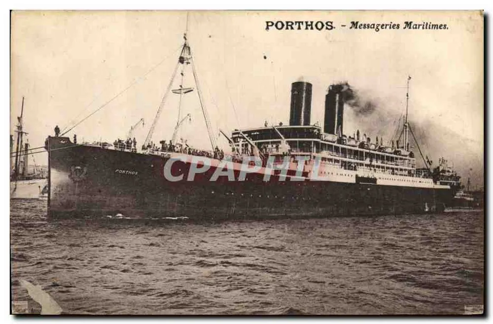 Porthos - Messageries Maritimes — Dampfschiff auf See - Vorderseite