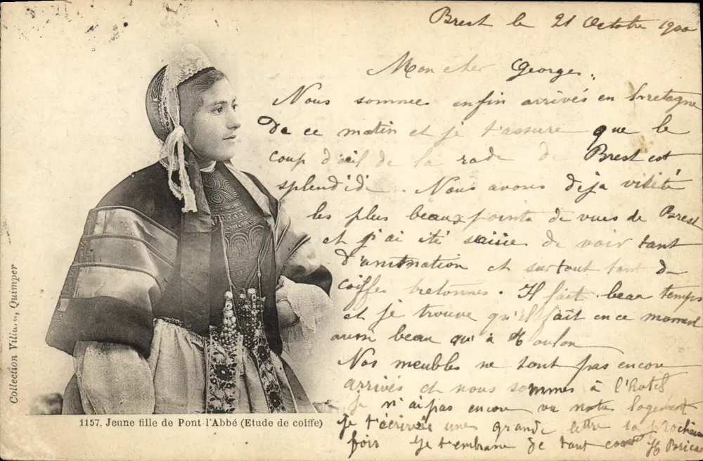 Jeune fille de Pont-l'Abbé (Étude de coiffe) — Collection Villa, Quimper, n° 1157 - Vorderseite