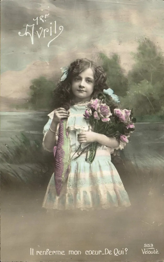 Mädchen mit einem Fisch und einem Blumenstrauß — Velouté n°953 - Vorderseite