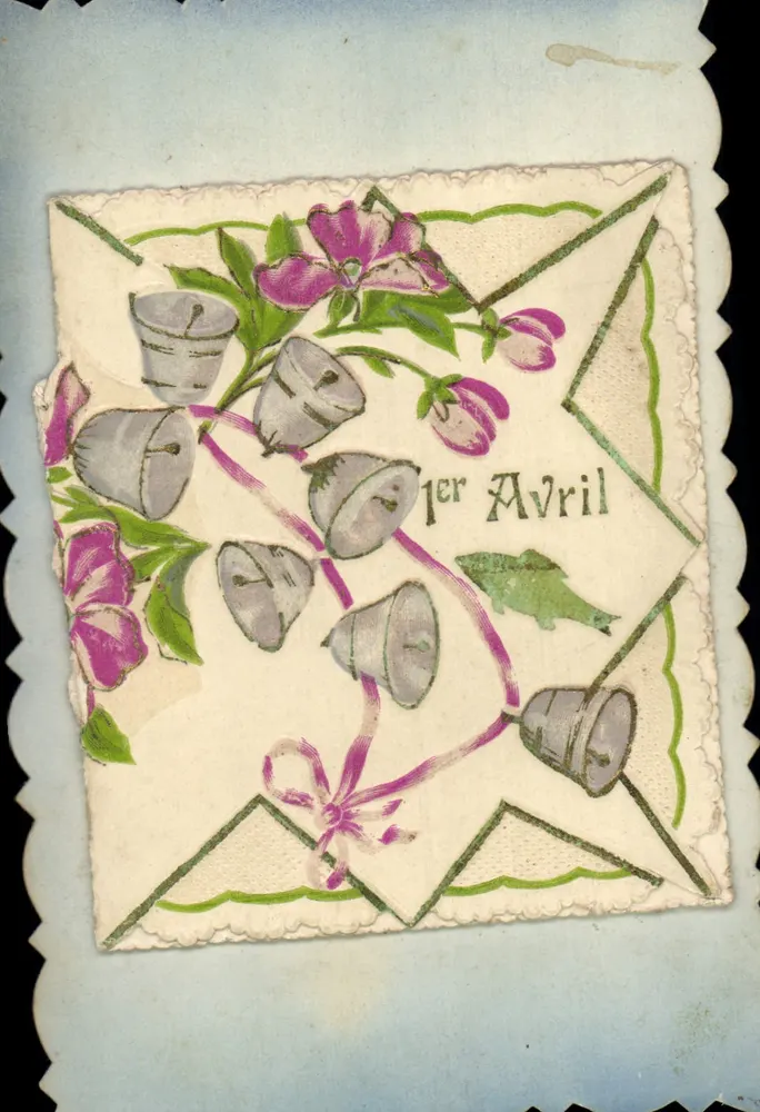 Glocken und Blumen — 1. April — Ansichtskarte - Vorderseite