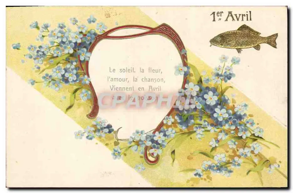 1. April — Fisch und Blumen — Humorvolle Karte - Vorderseite