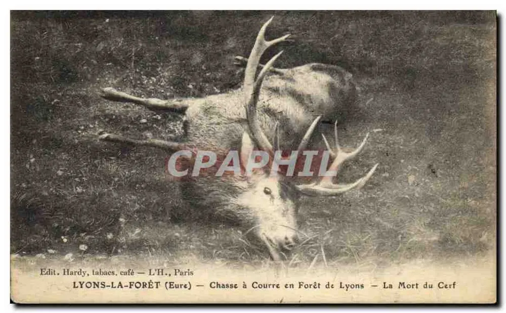LYONS-LA-FORÊT (Eure) — Jagd in der Forêt de Lyons — Der Tod des Rehs — Verlag Hardy, Tabak, Kaffee — L.H., Paris - Vorderseite