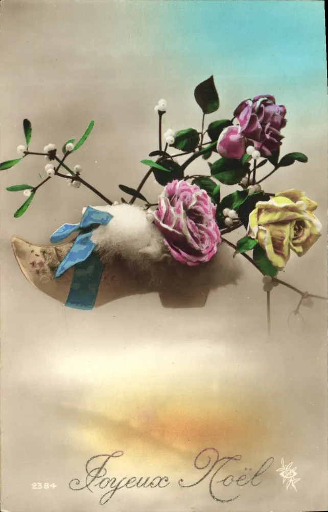 Geschenkstuk van Kerst — rozen en mistel — onbekende uitgever, n° 2384 - Voorkant