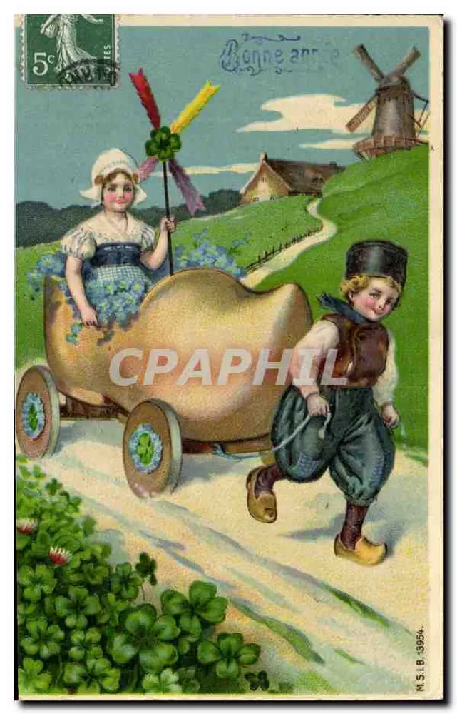 Kinder, die mit einem großen Osterei spielen — Verlag M. S.I.B. 1905A - Vorderseite
