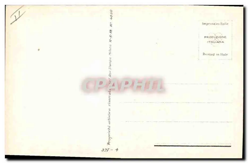 Junge Frau mit lockigem Haar — unter blühenden Kirschbäumen — italienische Druckerei N° 4058 - Rückseite