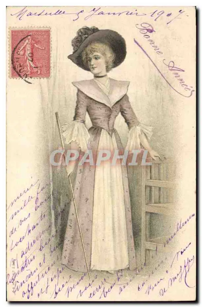 Frau in einem Rüschenkleid — 1907 — Verlag unbekannt - Vorderseite
