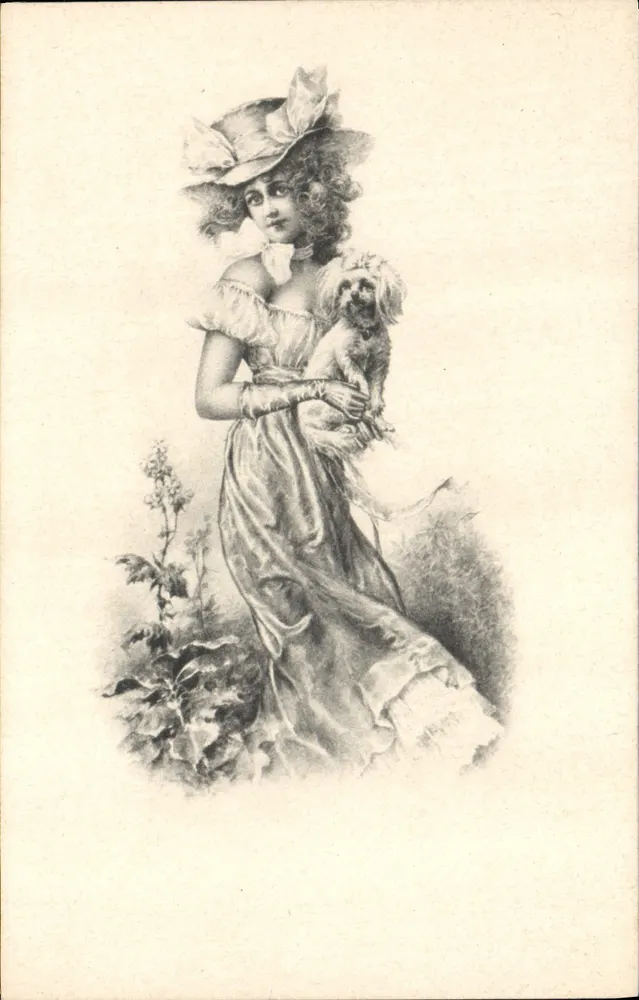 Junge Frau in eleganter Kleidung mit einem kleinen Hund — Nr. 846 - Vorderseite