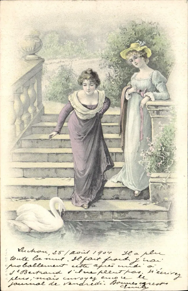 Zwei junge Frauen und ein Schwan — Verlag A. & E. Nollet, n° 144 - Vorderseite