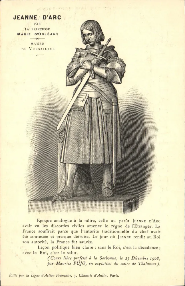 Jeanne d'Arc — Statue im Musée de Versailles — veröffentlicht von der Ligue d'Action Française - Vorderseite