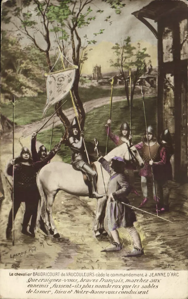 Sir Baudricourt de Vaucouleurs übergibt das Kommando an Jeanne d'Arc — Lacroix Phot. Nr. 596 - Vorderseite