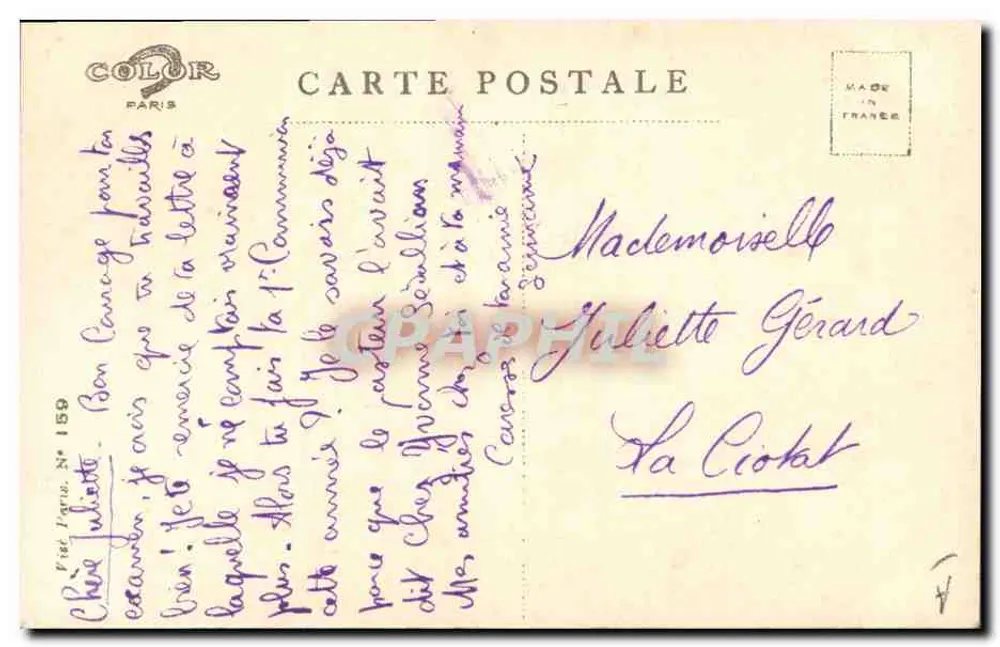 Jeanne d'Arc auf der Karte Frankreichs — Color Paris-Ausgabe, Nr. 159 - Rückseite