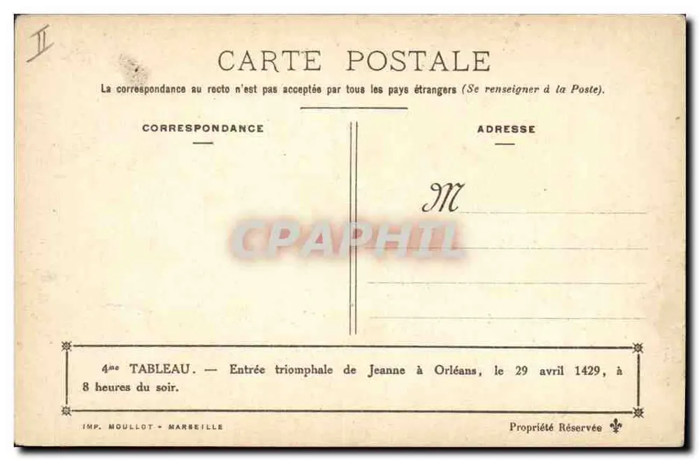 Triumphale Eintritt von Jeanne in Orléans — 4. Bild — Imp. Moullot - Marseille - Rückseite