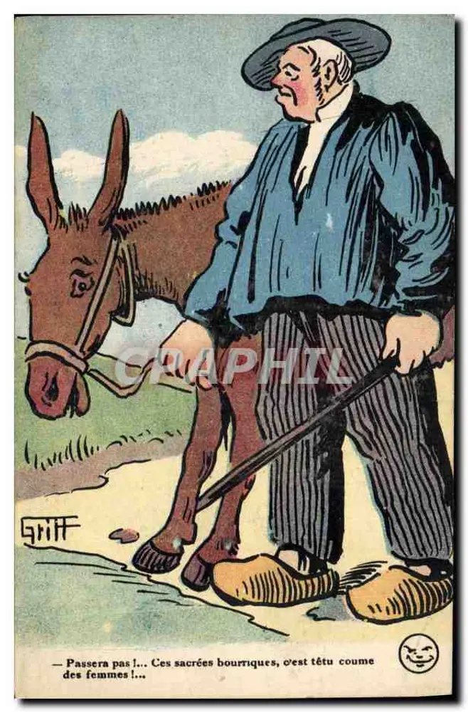 Homem com jumento — caricatura — Griff, série N° 100 - Frente