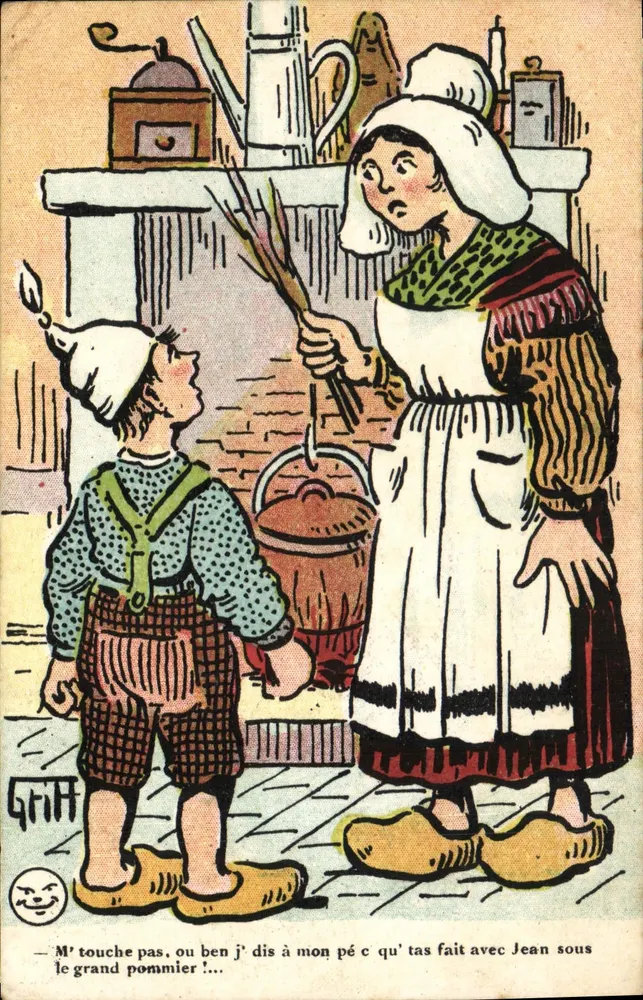 Cena de cozinha — mulher e criança — desenhado por Griff - Frente