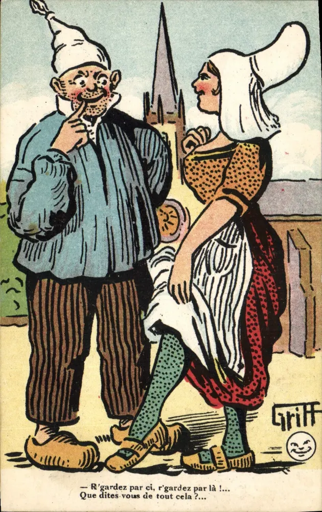 Dois personagens em traje tradicional — caricatura — Griff - Frente