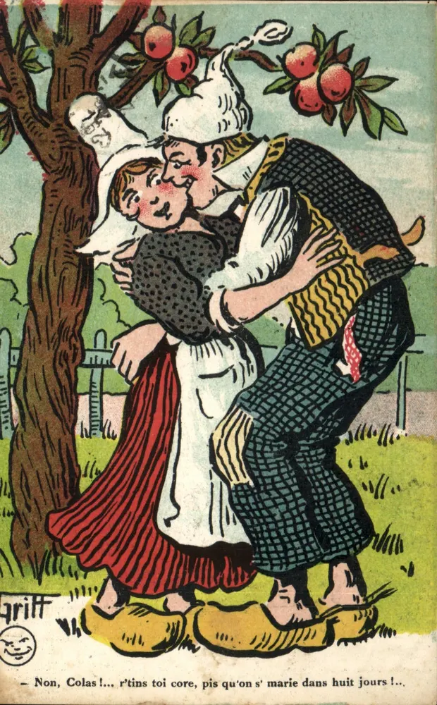 Um casal abraçado sob uma árvore — desenho de Griff — Edição Em. Benchenou, Série N° 12 - Frente