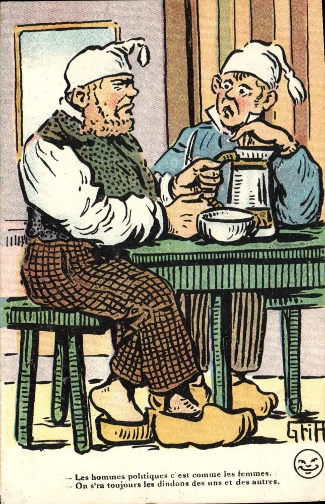 Dos hombres políticos — caricatura — Grif, serie 70 - Anverso