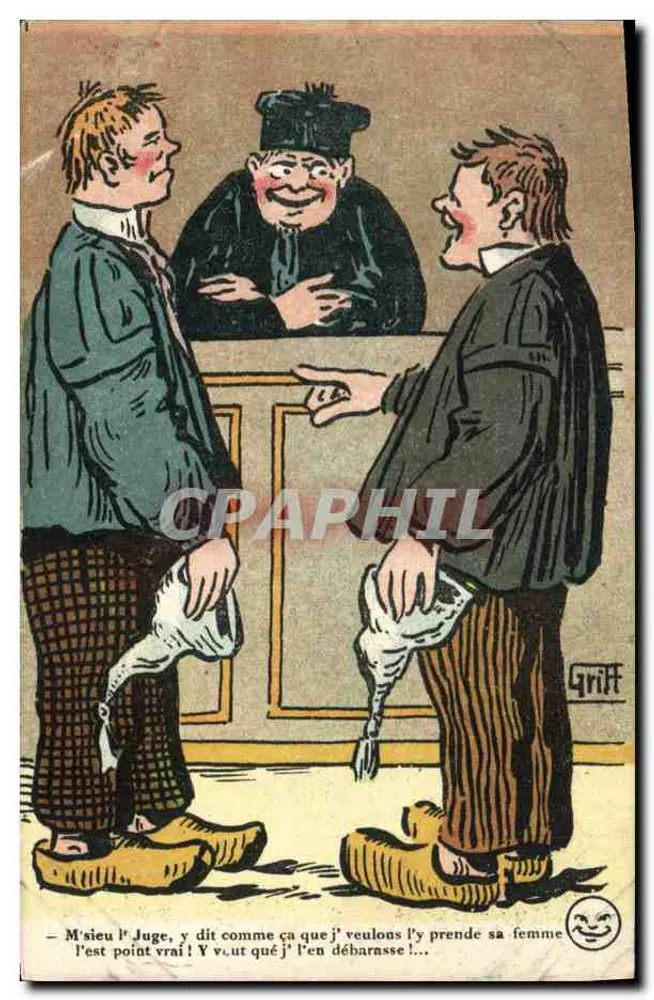 Zwei Männer vor einem Richter — Karikatur von Grift — Verlag nicht sichtbar - Vorderseite