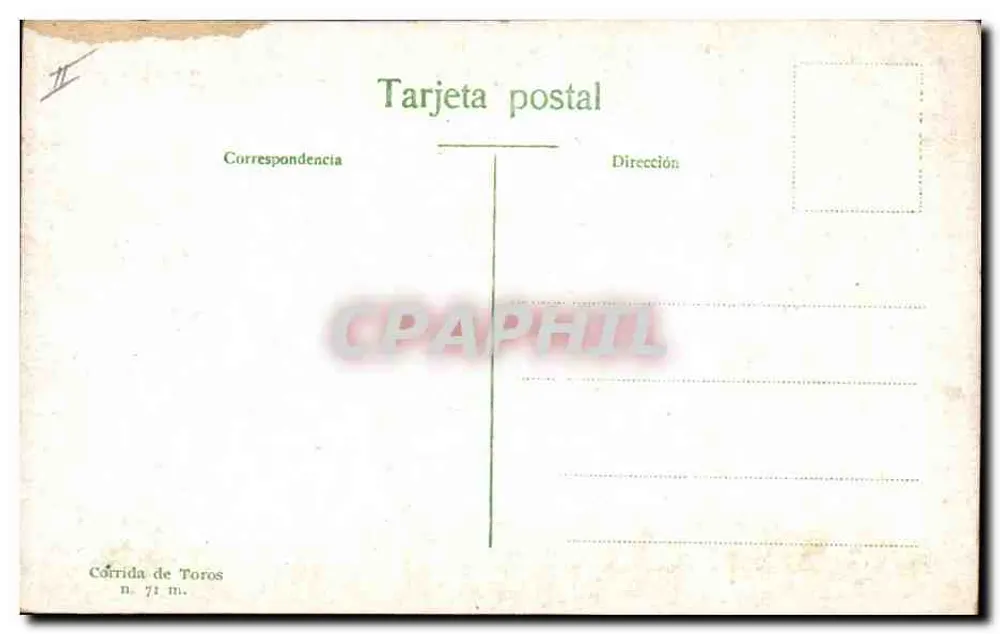 Corrida de Toros — Cogida del caballo — Verlag Corrida de Toros, Nr. 71 m. - Rückseite