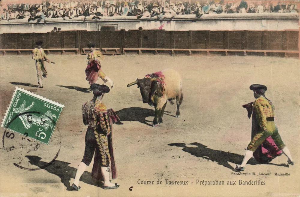 Stierkampf — Vorbereitung auf die Banderillas — Phototypie E. Lacour Marseille - Vorderseite