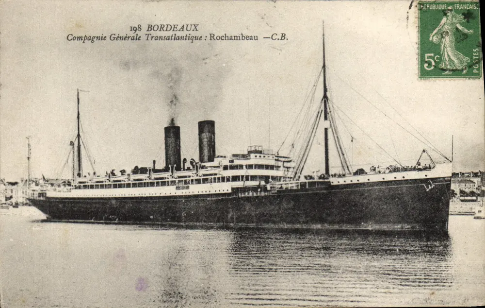 Bordeaux — Der Dampfer Rochambeau der Compagnie Générale Transatlantique — Verlag Phototypie Ca. Chambron - Vorderseite