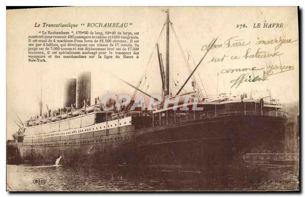 Der Transatlantiker "ROCHAMBEAU" — Le Havre — Nr. 276 - Vorderseite