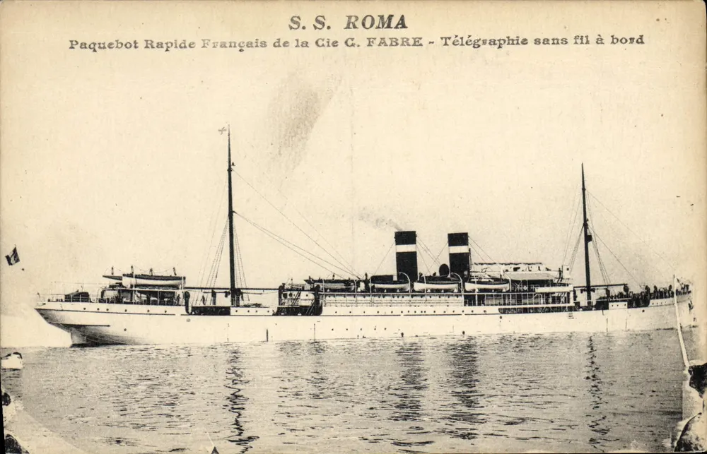S.S. ROMA — Schnelles französisches Dampfschiff der Compagnie C. FABRE – Funktelegraphie an Bord - Vorderseite
