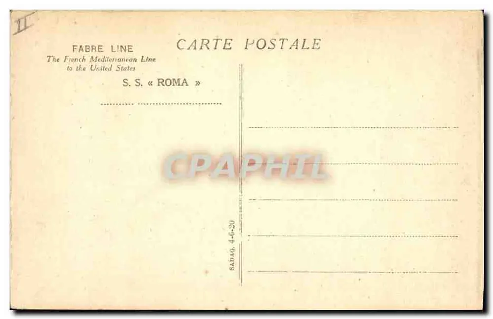 N.S. « ROMA » — navio da linha Fabre — editor Fabre Line - Verso