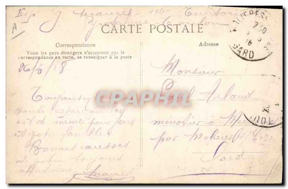 Marinha Nacional — 'Oriflamme' — Contratorpedeiro — n°284 - Verso