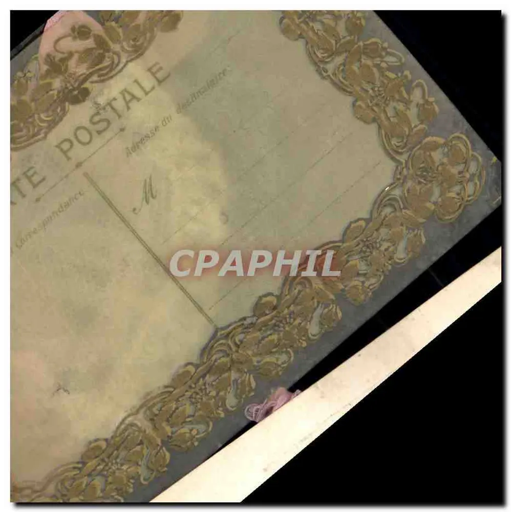 Carte postal decorativa — ornamentos em renda e fitas rosas — editor não visível - Verso