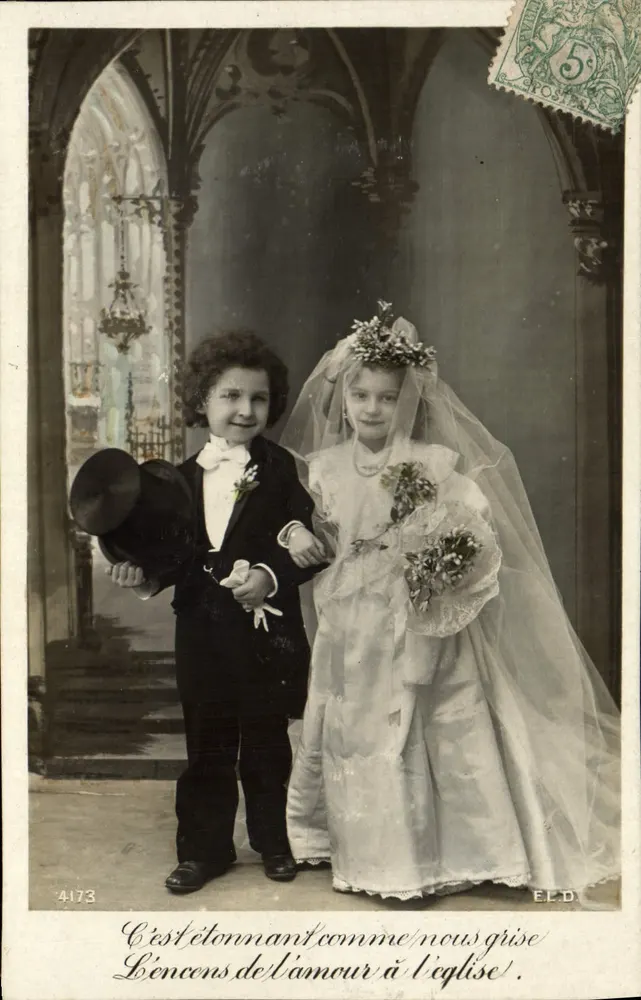Zwei Kinder in Hochzeitskleidung — Verlag E.L.D., Nr. 4173 - Vorderseite