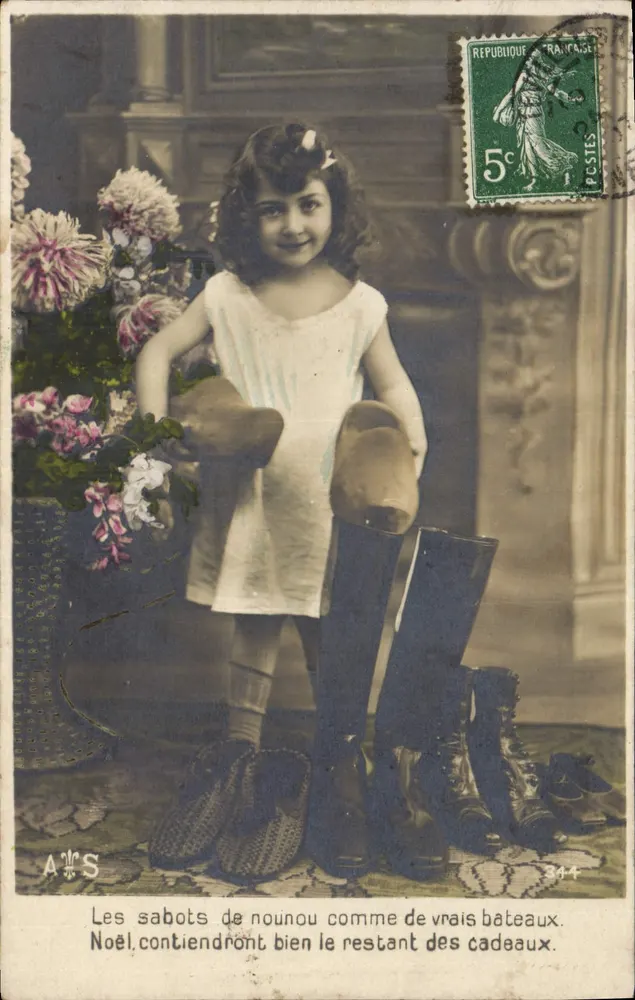 Mädchen mit Schuhen — humorvoller Text — Verleger A&S Nr. 344 - Vorderseite