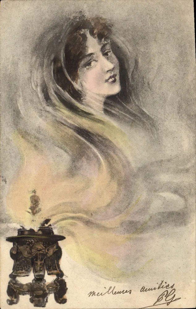 Junge Frau mit Parfum — Illustration — B.G. - Vorderseite