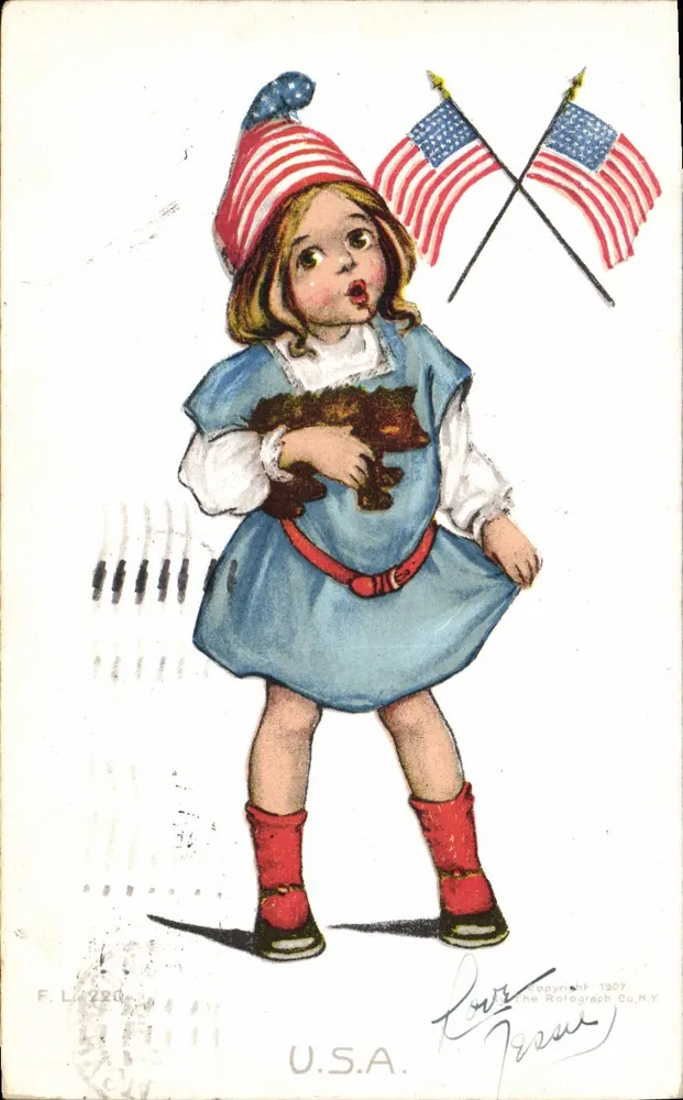 Kleine Mädchen in patriotischem Kostüm — Verlag The Rotograph Co. N.Y., Nr. F.L. 220 - Vorderseite